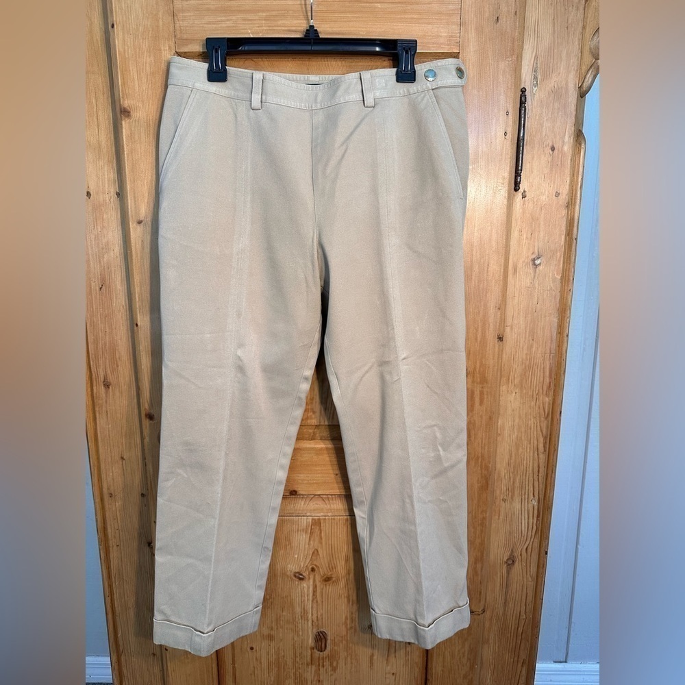 Ralph Lauren Khaki Dress Trousers/Capris. Nice Cuffs & Snaps. Classic! Size 12